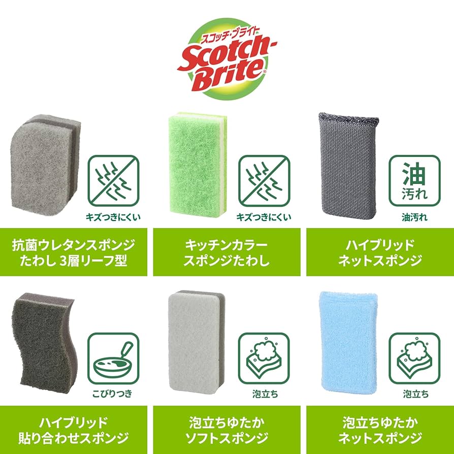 Amazon.co.jp: 3M スポンジ キッチン モノトーン グレー キズ